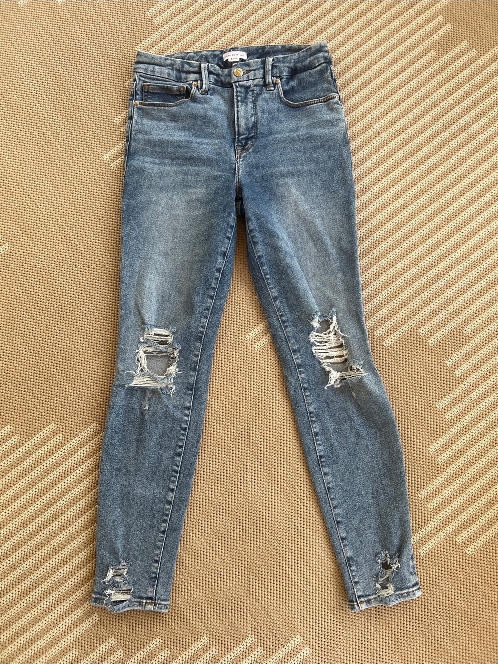Good American Distressed High-Rise Skinny Jeans 8 (29)